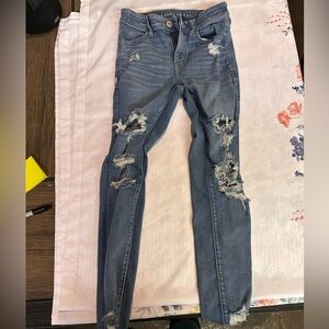 American Eagle Outfitters Ripped Skinny Jeans in Blue